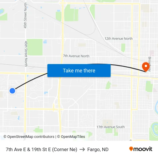 7th Ave E & 19th St E (Corner Ne) to Fargo, ND map