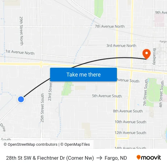 28th St SW & Fiechtner Dr (Corner Nw) to Fargo, ND map