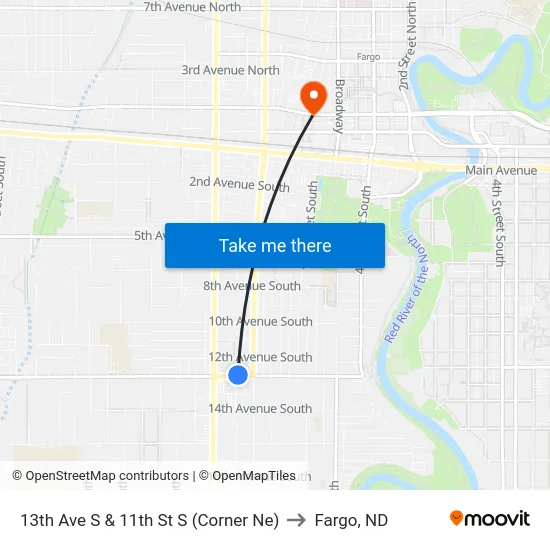 13th Ave S & 11th St S (Corner Ne) to Fargo, ND map