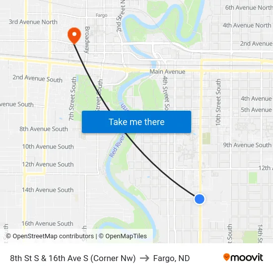 8th St S & 16th Ave S (Corner Nw) to Fargo, ND map