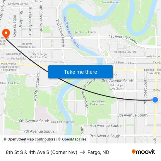 8th St S & 4th Ave S (Corner Nw) to Fargo, ND map