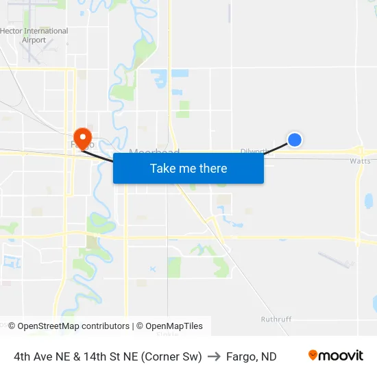 4th Ave NE & 14th St NE (Corner Sw) to Fargo, ND map
