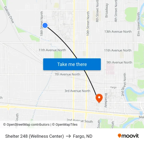 Shelter 248 (Wellness Center) to Fargo, ND map