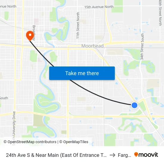 24th Ave S & Near Main (East Of Entrance To Byte Speed on South Side) to Fargo, ND map