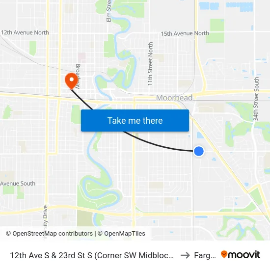 12th Ave S & 23rd St S (Corner SW Midblock In Front Of Youth Services) to Fargo, ND map