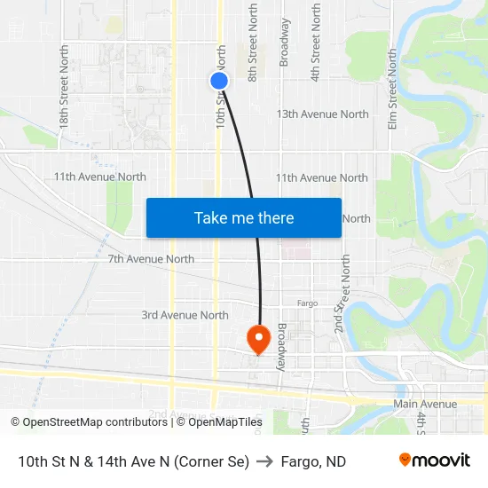 10th St N & 14th Ave N (Corner Se) to Fargo, ND map