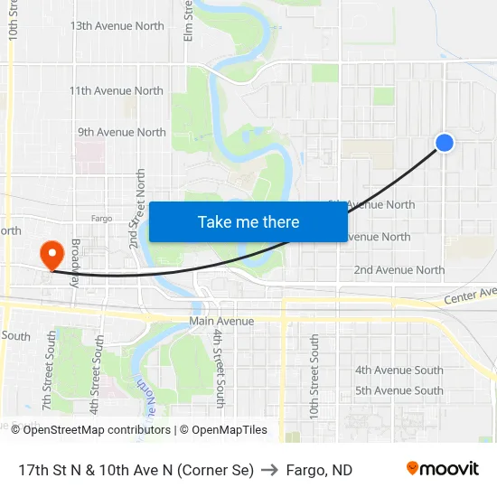 17th St N & 10th Ave N (Corner Se) to Fargo, ND map