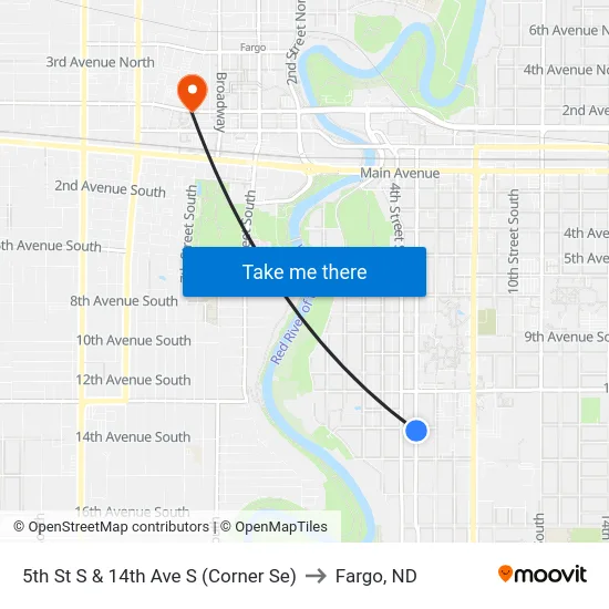 5th St S & 14th Ave S (Corner Se) to Fargo, ND map