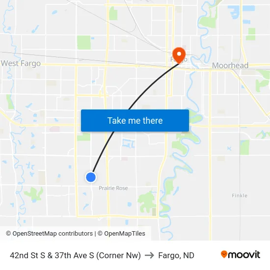 42nd St S & 37th Ave S (Corner Nw) to Fargo, ND map