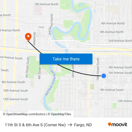 11th St S & 6th Ave S (Corner Nw) to Fargo, ND map