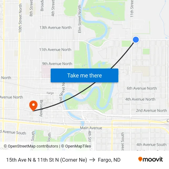 15th Ave N & 11th St N (Corner Ne) to Fargo, ND map