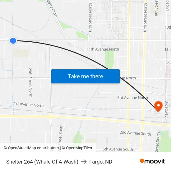 Shelter 264 (Whale Of A Wash) to Fargo, ND map