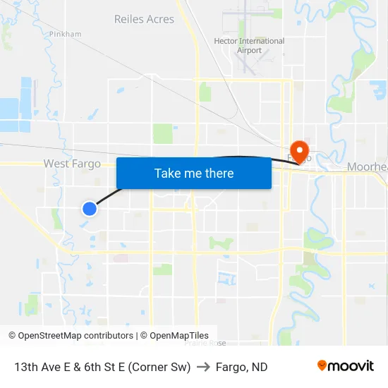 13th Ave E & 6th St E (Corner Sw) to Fargo, ND map