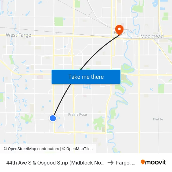 44th Ave S & Osgood Strip (Midblock North) to Fargo, ND map