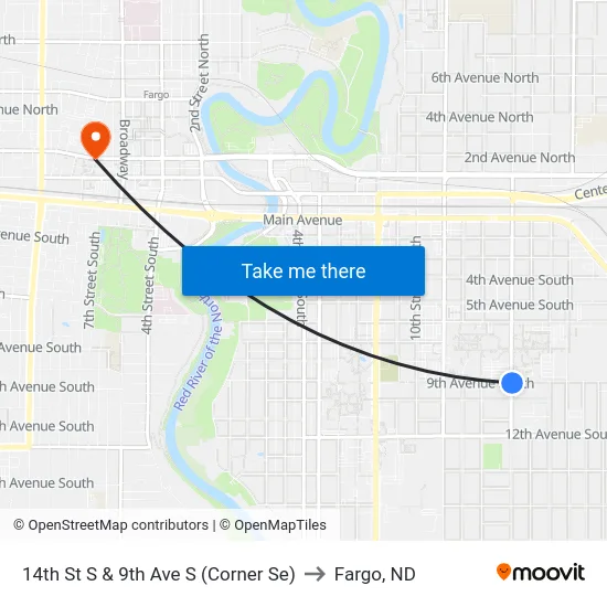 14th St S & 9th Ave S (Corner Se) to Fargo, ND map