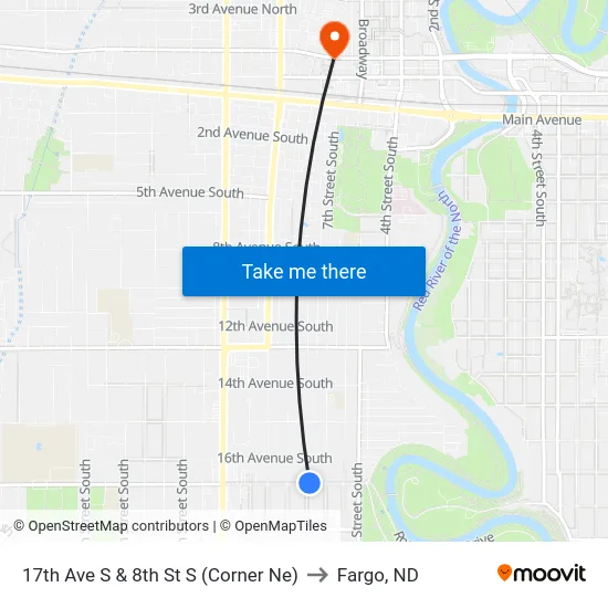17th Ave S & 8th St S (Corner Ne) to Fargo, ND map
