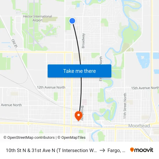 10th St N & 31st Ave N (T Intersection West) to Fargo, ND map