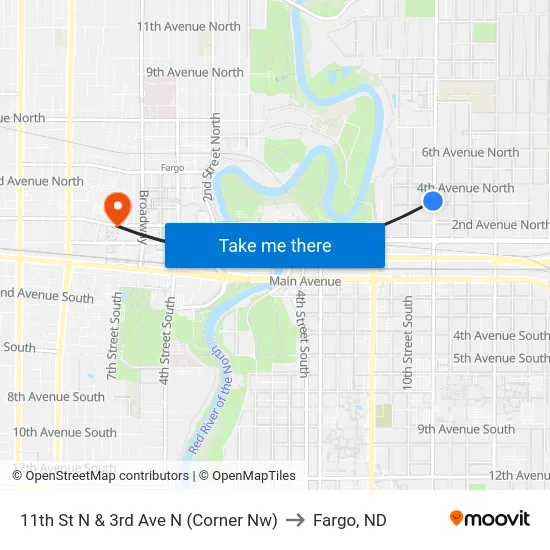 11th St N & 3rd Ave N (Corner Nw) to Fargo, ND map