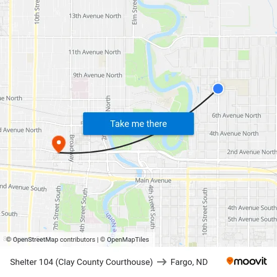 Shelter 104 (Clay County Courthouse) to Fargo, ND map