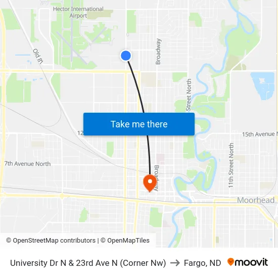University Dr N & 23rd Ave N (Corner Nw) to Fargo, ND map