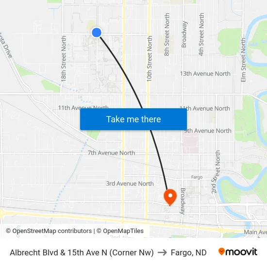Albrecht Blvd & 15th Ave N (Corner Nw) to Fargo, ND map