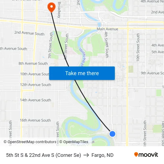 5th St S & 22nd Ave S (Corner Se) to Fargo, ND map