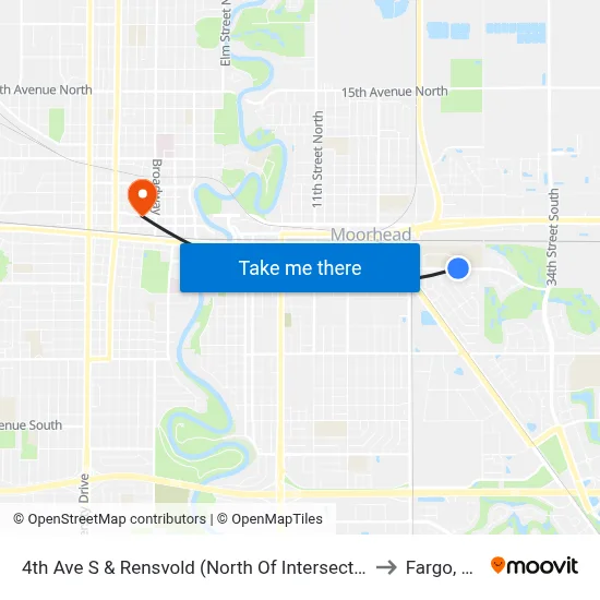 4th Ave S & Rensvold (North Of Intersection) to Fargo, ND map
