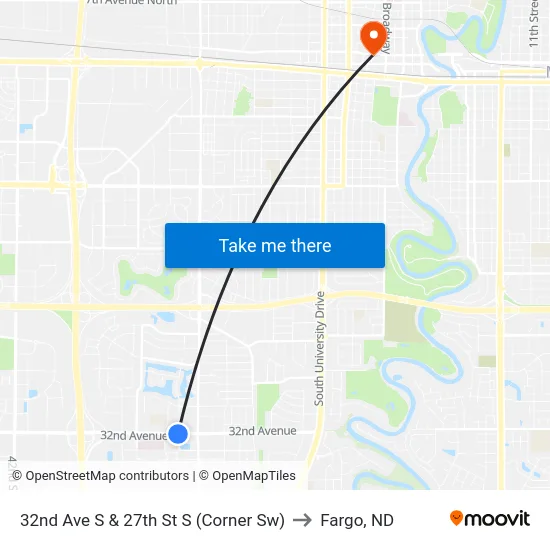 32nd Ave S & 27th St S (Corner Sw) to Fargo, ND map