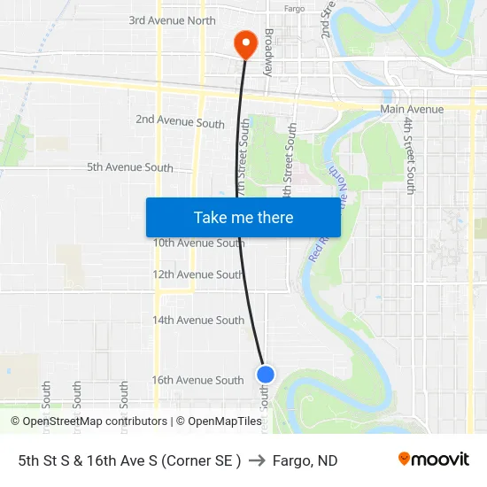 5th St S & 16th Ave S (Corner SE ) to Fargo, ND map
