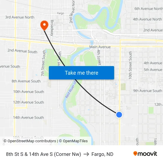 8th St S & 14th Ave S (Corner Nw) to Fargo, ND map