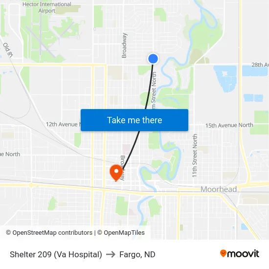 Shelter 209 (Va Hospital) to Fargo, ND map