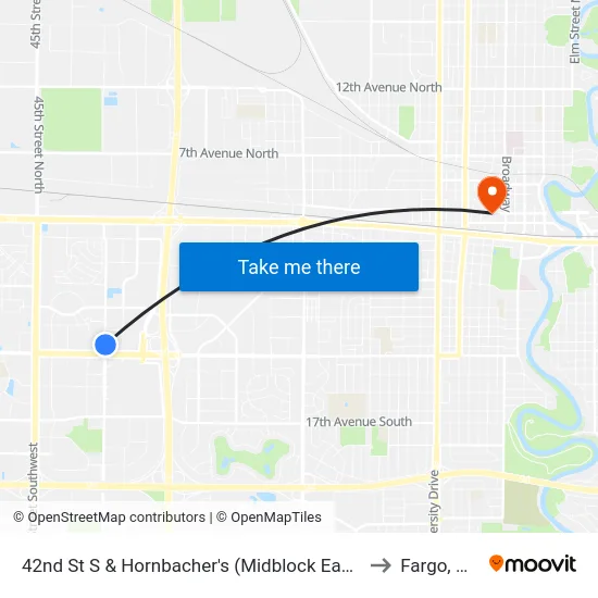 42nd St S & Hornbacher's (Midblock East) to Fargo, ND map