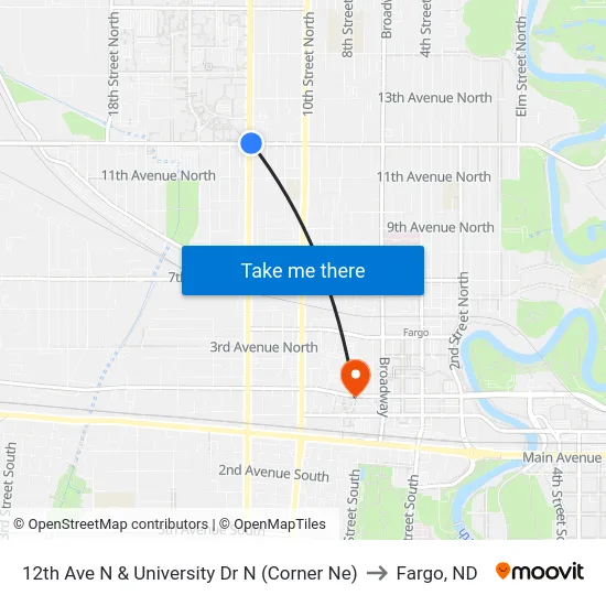 12th Ave N & University Dr N (Corner Ne) to Fargo, ND map