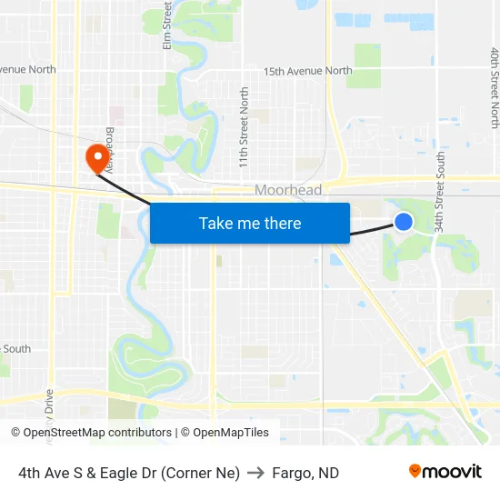 4th Ave S & Eagle Dr (Corner Ne) to Fargo, ND map