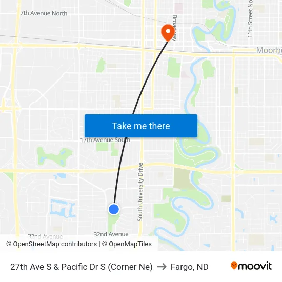 27th Ave S & Pacific Dr S (Corner Ne) to Fargo, ND map