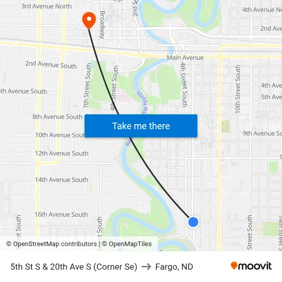 5th St S & 20th Ave S (Corner Se) to Fargo, ND map