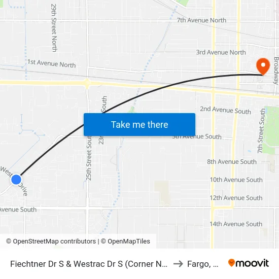 Fiechtner Dr S & Westrac Dr S (Corner Nw) to Fargo, ND map