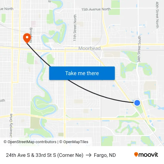 24th Ave S & 33rd St S (Corner Ne) to Fargo, ND map