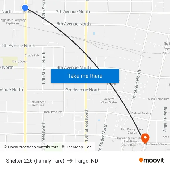 Shelter 226 (Family Fare) to Fargo, ND map