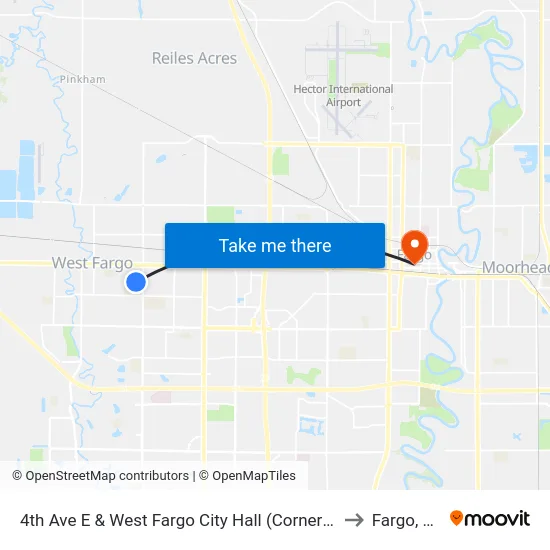 4th Ave E & West Fargo City Hall (Corner Ne) to Fargo, ND map