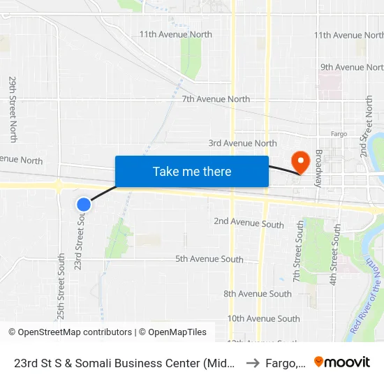 23rd St S & Somali Business Center (Midblock East) to Fargo, ND map