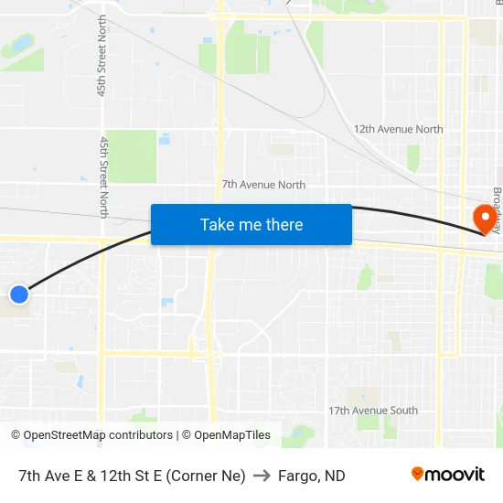 7th Ave E & 12th St E (Corner Ne) to Fargo, ND map