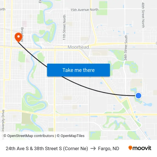 24th Ave S & 38th Street S (Corner Ne) to Fargo, ND map