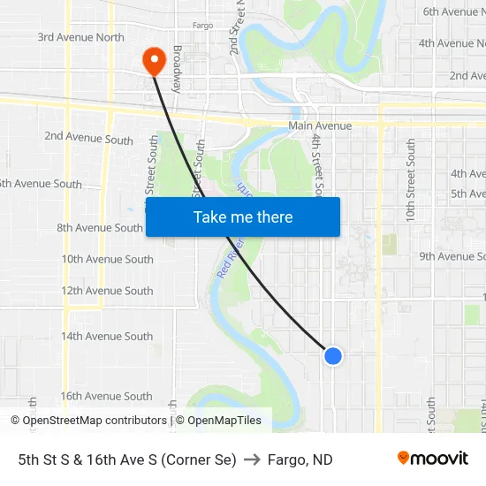 5th St S & 16th Ave S (Corner Se) to Fargo, ND map