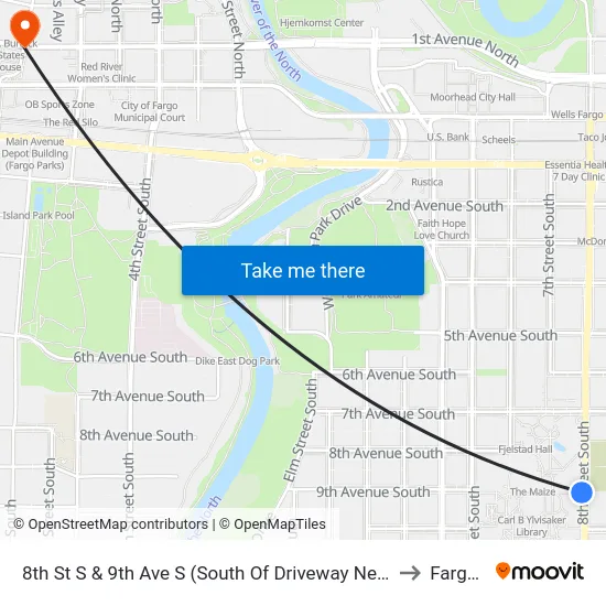 8th St S & 9th Ave S (South Of Driveway Near Old Main Building) to Fargo, ND map