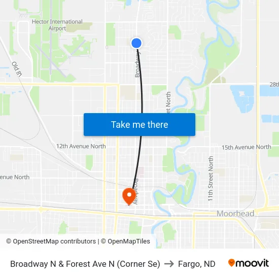 Broadway N & Forest Ave N (Corner Se) to Fargo, ND map