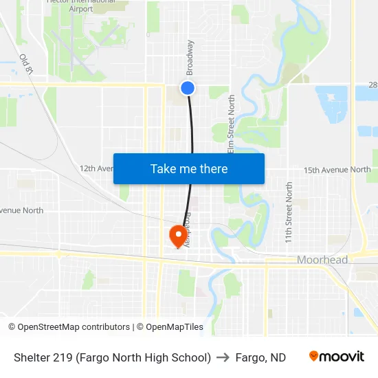 Shelter 219 (Fargo North High School) to Fargo, ND map