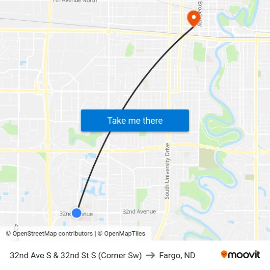 32nd Ave S & 32nd St S (Corner Sw) to Fargo, ND map