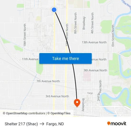 Shelter 217 (Shac) to Fargo, ND map