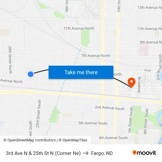 3rd Ave N & 25th St N (Corner Ne) to Fargo, ND map